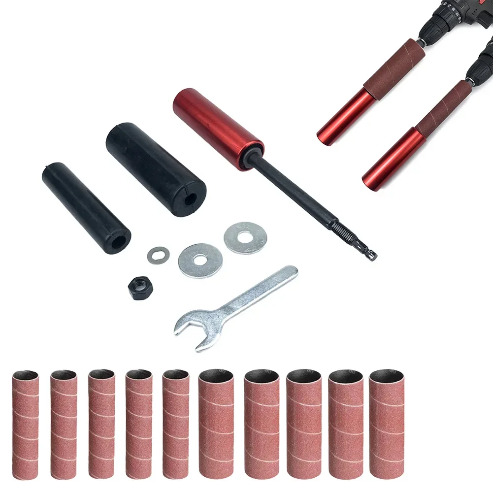 Rubber Sanding Drum W/ Sandpaper Wrench Connection Rod Kit For Drill Spindle Sander Adapter Electric Grinder Woodworking Parts