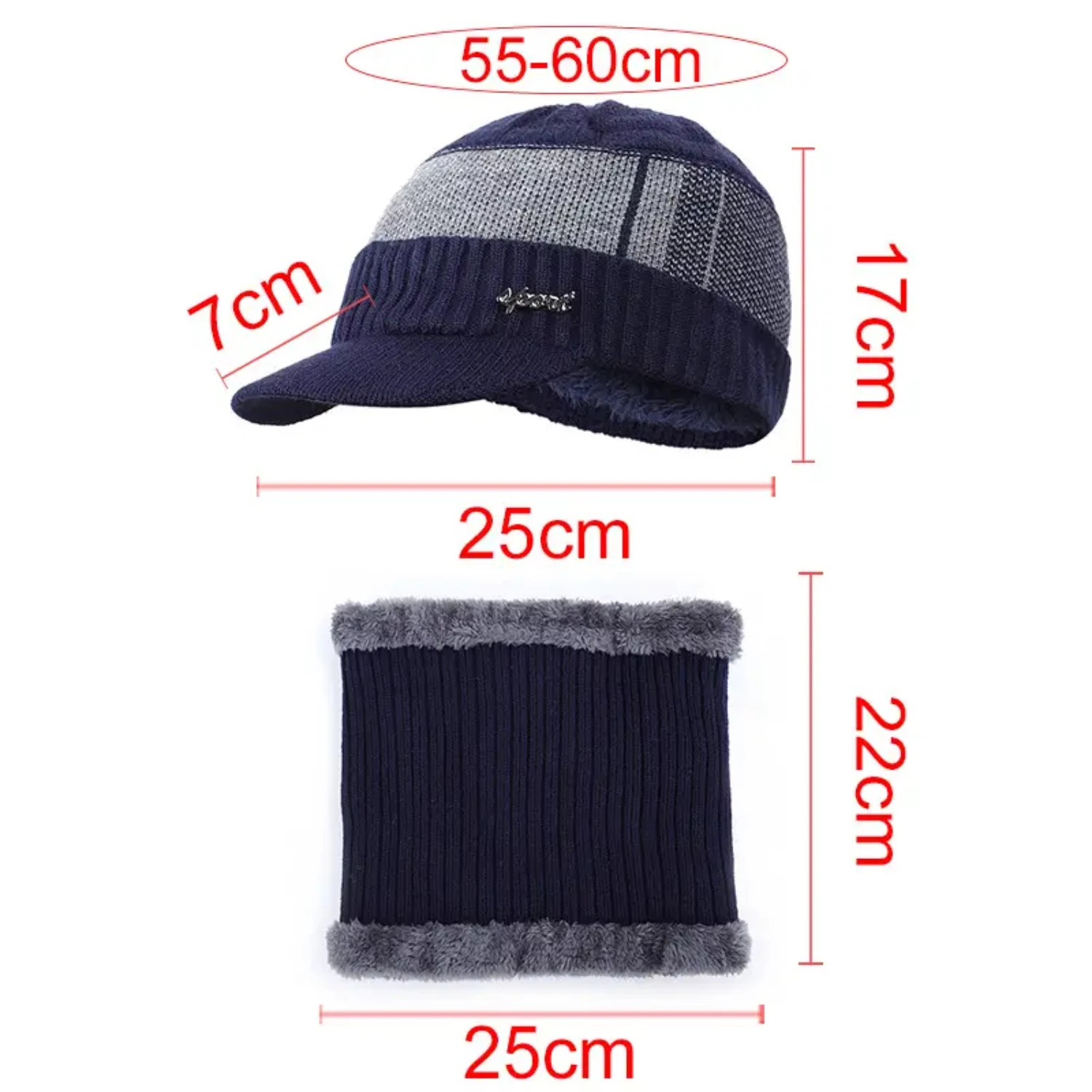 Mens New Knitted Hat And Scarf Set - Keep Warm in Autumn and Winter with this Windproof Cotton Hat and Woolen Neck Sleeve Lip