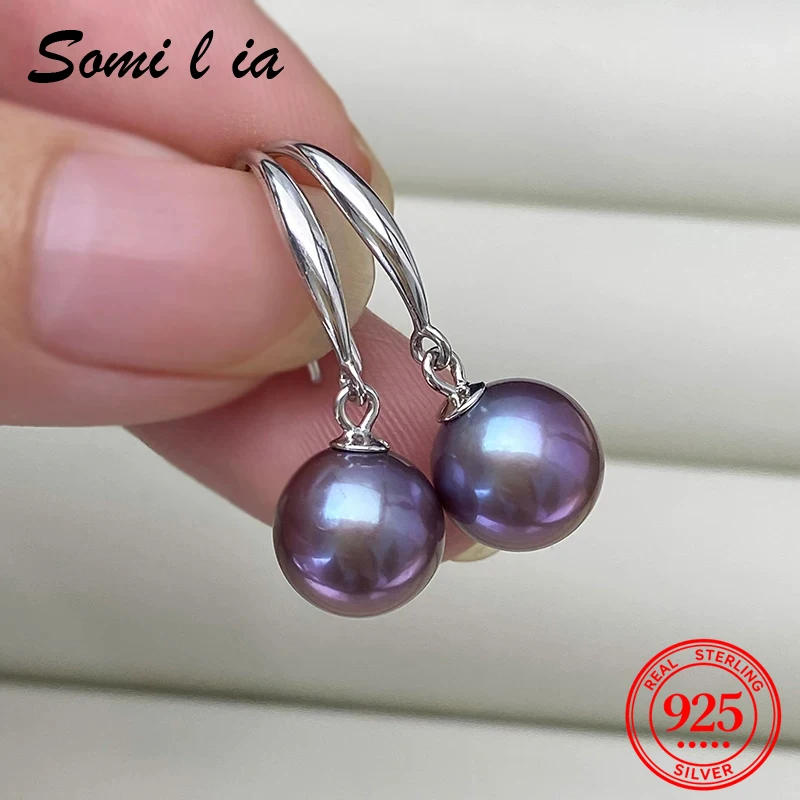 SOMILIA 925 Sterling Silver Simple Ball Shape Long Women Earrings Shell Beads Temperament Drop Earrings
