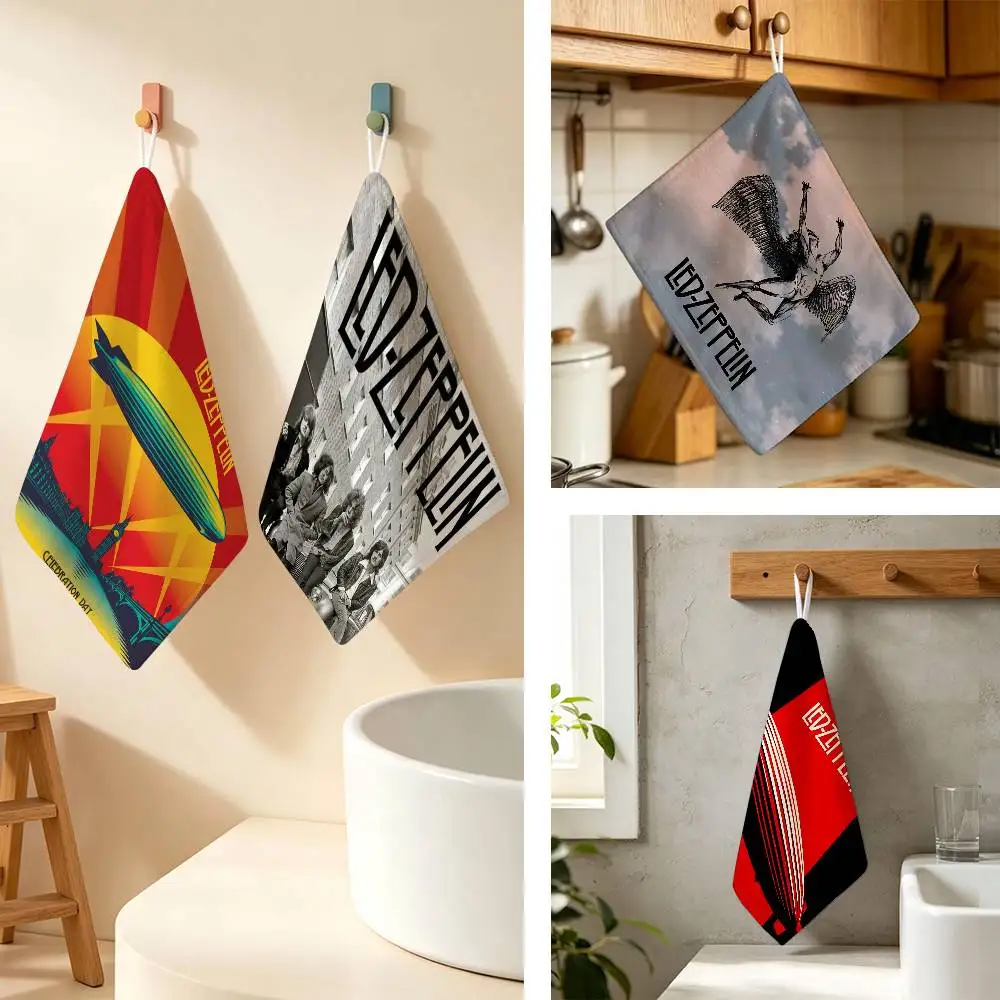 Rock Band L-Led Zeppelin Polyester Cotton Hanging Kitchen Towel Skin Friendly Hand Wiping Towel For Hotel Cafe Household