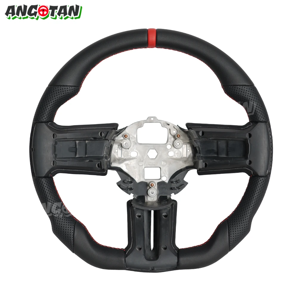 

For Ford Mustang Steering Wheel 2012-2014 GT500 Black Smooth Leather Steering Wheel D-shaped Perfoated Leather Steering Wheel