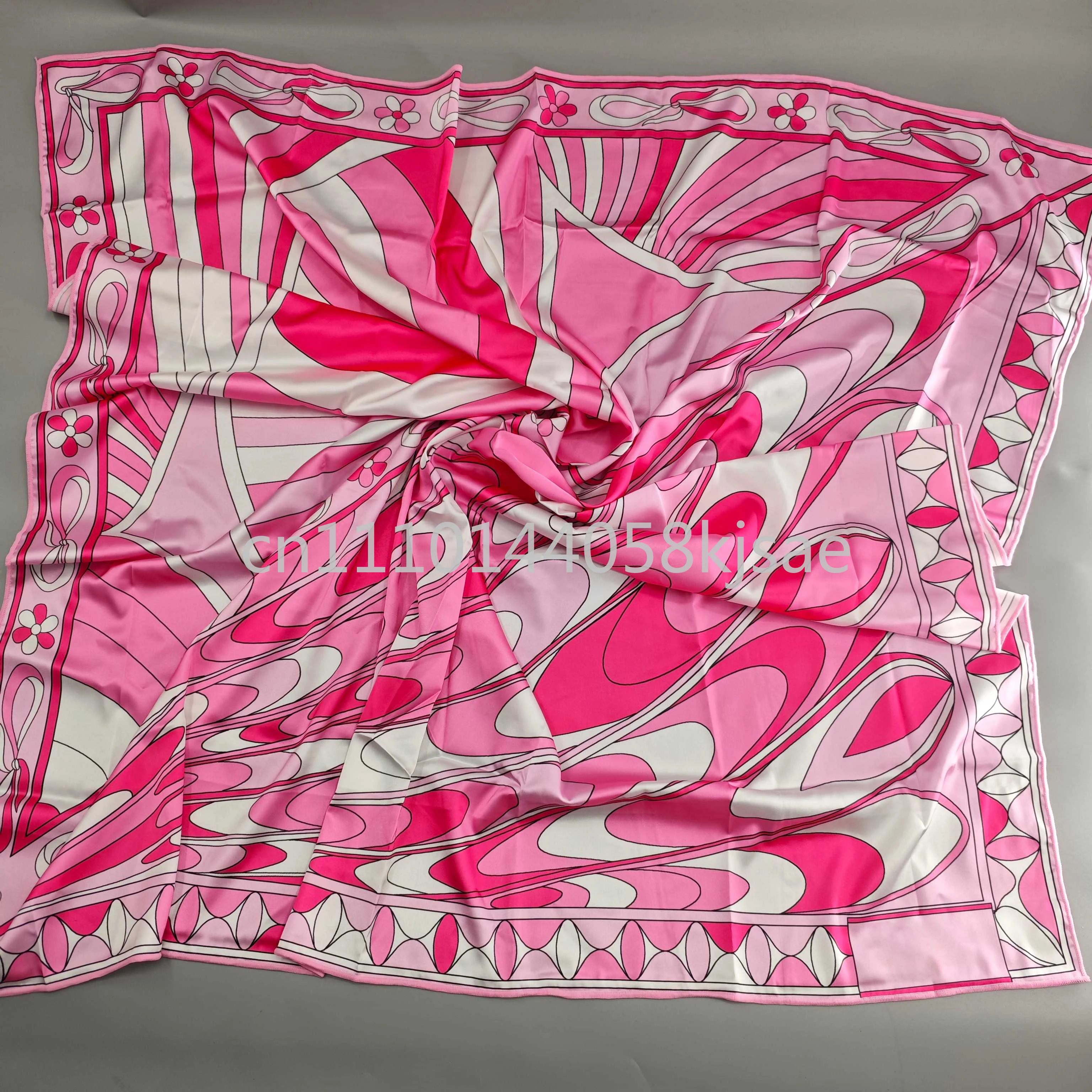 

Fashion Design Pink Silk Scarf with Letter Signature Logo Luxury Brand Lady Beach Accessories