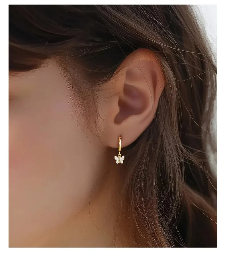 Women's S925 Silver Ins style Butterfly Zircon Earrings Simple and Romantic