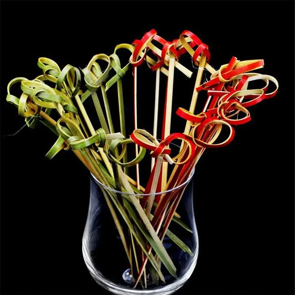 100Pcs 12CM Disposable Bamboo Fruit Picks Knot Skewers Cocktail Decoration Toothpick Salad Sandwich Buffet Desserts Decoration