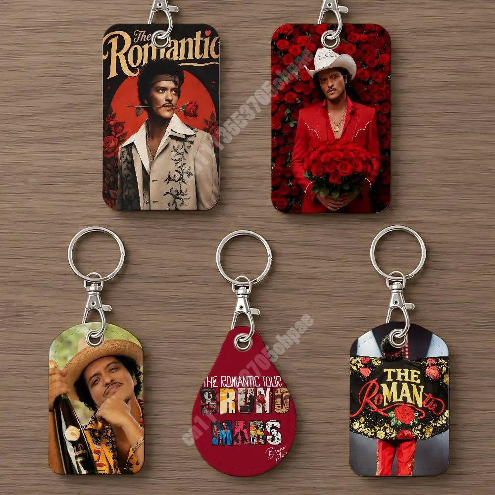 The Romantic Singer Bruno M-Mars Leather Keychain Card Holder for Airtag & Luggage Tags Casual Tracker Cover