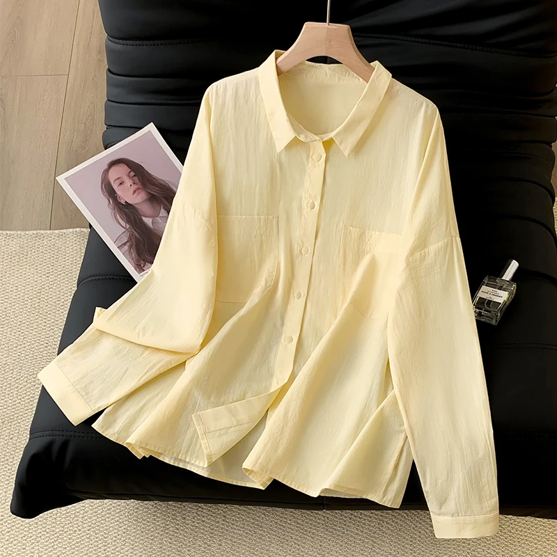 

Pure Cotton Lightweight Comfortable Loose Fit Air Conditioned Sun Protection Yellow irt Versatile Casual Sle Long Sve ...