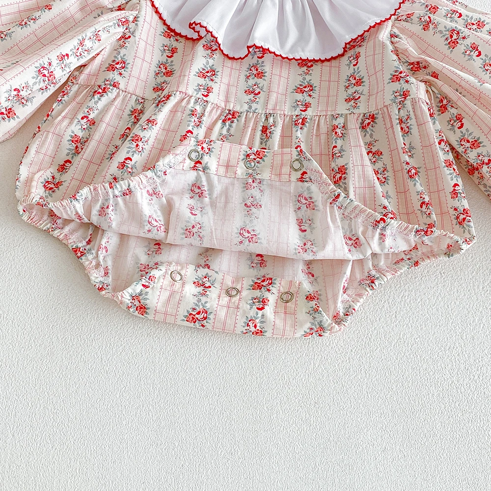 Baby Mädchen Strampler Sommer Säuglingsmode Blumenmuster Langarm Rüschen Jumpsuit Neugeborenen Baby Bodys Herbst Baby Mädchen Kleidung – Detail 9