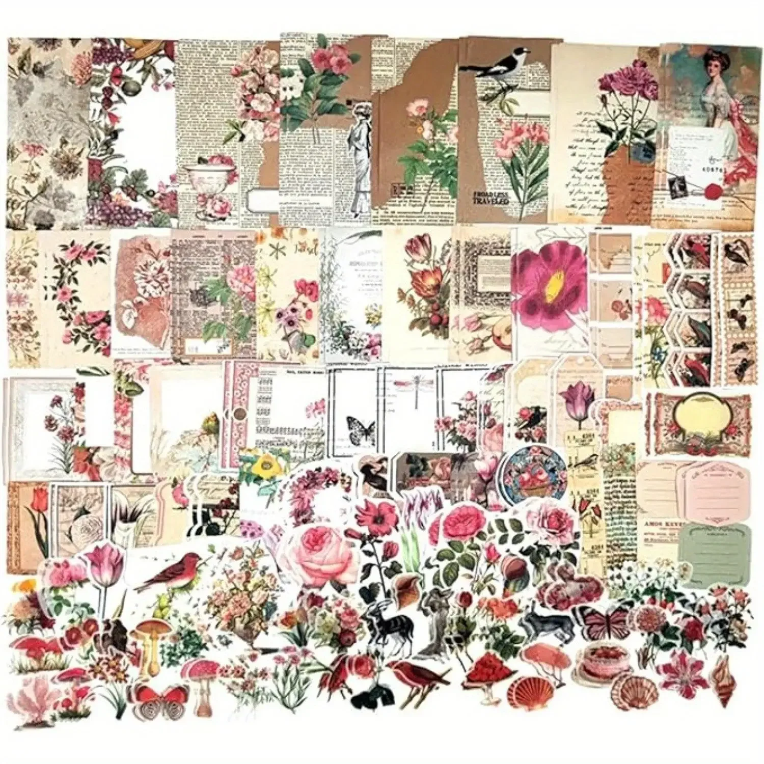 200PCS Vintage Scrapbooking Supplies Kit - Rustic Nature-Inspired Ephemera, Colorful Sticker Paper, Animal Collectibles, Office Stationery for Journaling, Scrapbook Planners, Cottagecore Bedroom Decor
