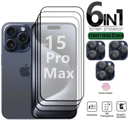 6-in-1 For iPhone 15 Pro Max Glass For iPhone 15 Pro Full Cover 9H Screen Protector For iphone 11 12 13 14 15 Plus Pro Max Glass
