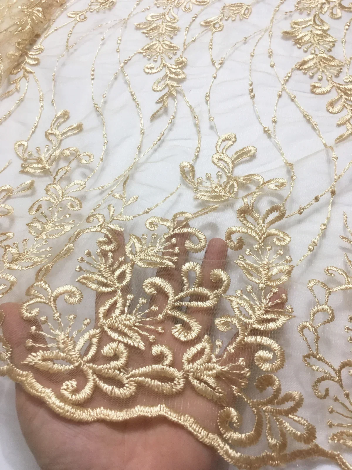 Gold African Lace Fabric 2024 High Quality Embroidery Voile Lace Fabric Nigeria French Lace Fabric For Evening Party Dress LPP05