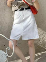 ZHISILAO New White High Waist A-line Denim Skirt Women Vintage Knee-length Jeans Shorts Summer 2024