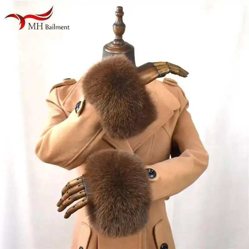 100% Real Fox Fur Cuffs Winter Natural Warm Oversized Arm Warmmer Wristband High Quality Coat Jacket Sleeve Fashion Luxury Cuffs