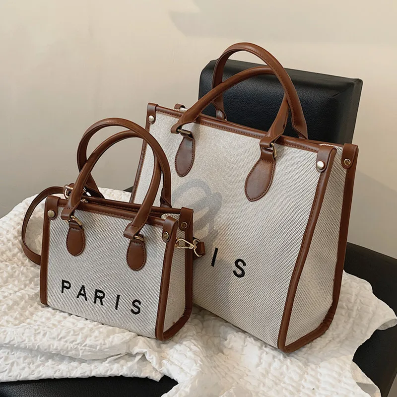 

French Style Canvas Large Office Work Tote Handbags For Women 2023 Trend Luxury Designer Small Ladies Shoulder Crossbody Bags