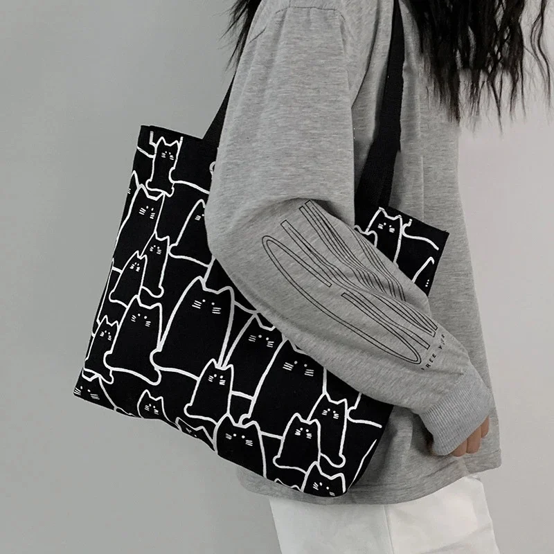 Bolso tote con diseño de gato y cierre para hombro - imagen 4