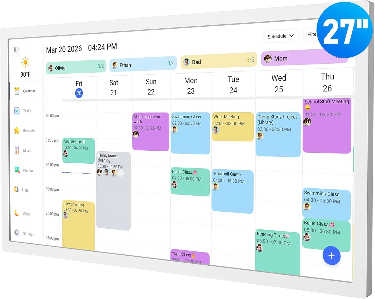 

Digital Calendar – 27 Inch Electronic Wall Calendar & Chore Chart, Smart Family Organizer with Interactive Touchscreen Display,