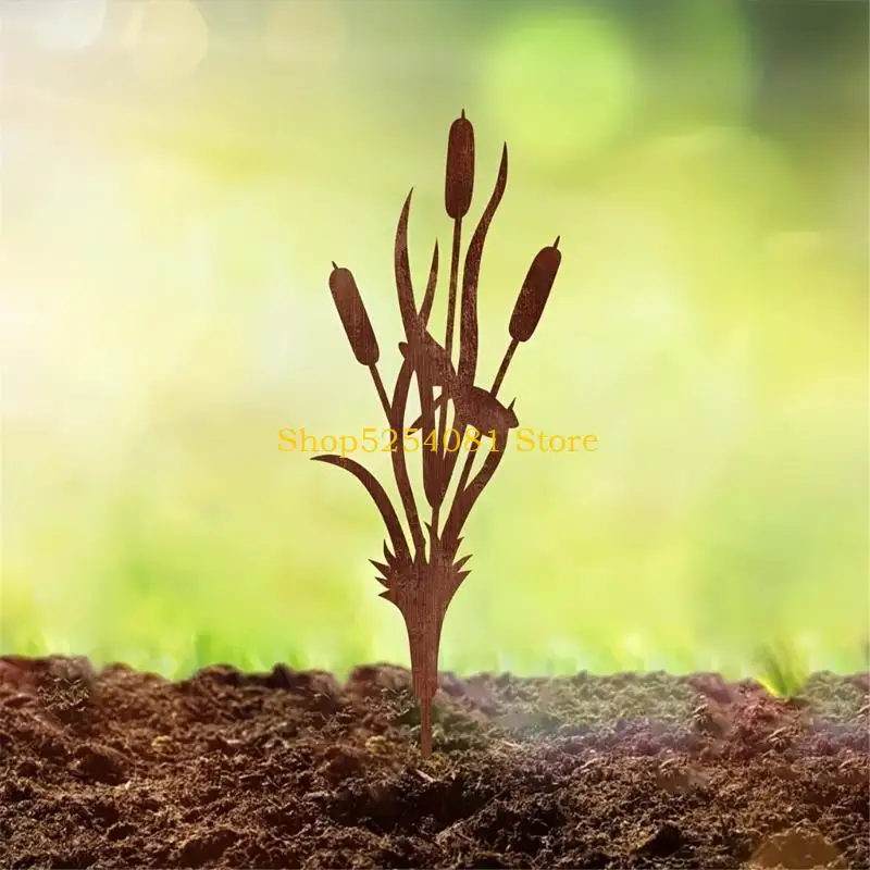 AXYC Soil Insert Metal Garden Stake Brown Display Piece for Yard Use, Lawn Sections and Pot Displays, 11.81 x 3.61 In Single