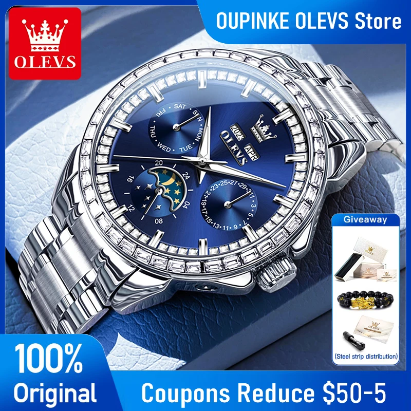 

OLEVS 6695 Mens Watch Luxury Perpetual Calendar Mechanical Watch Waterproof Luminous Moon Phase Week Date Watches For Man Gift