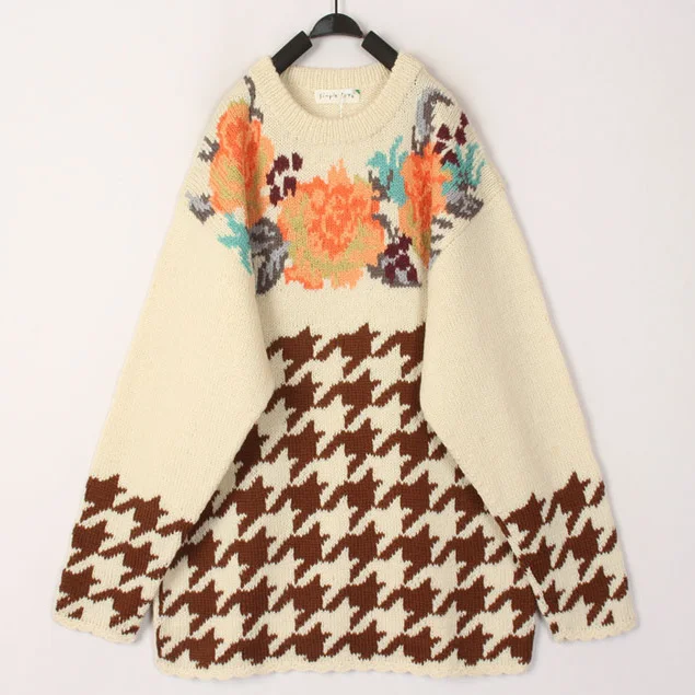 

Vintage Sweet Ethnic Sle Hooked Wool Sweater Overhead Coat Harajuku Trend Warmth Autumn Winter round Ne Mid-Length Coat
