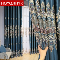 Europe Dark Blue Green Pink Embroidered Blackout Curtains For Living Room Window Luxury Custom Curtain For Villa Apartment Hotel