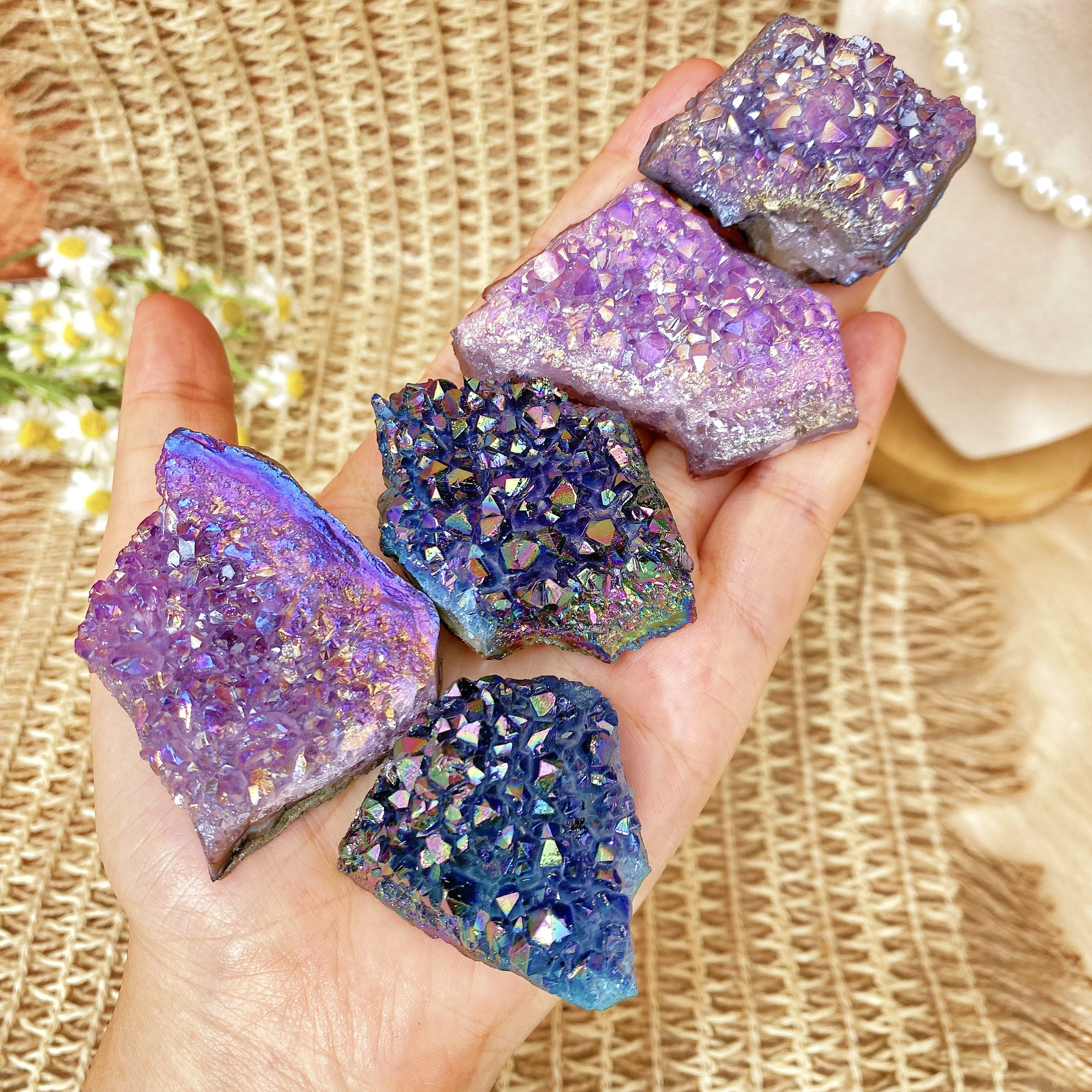 1Pc Aura Amethyst Cluster Ornament, Crystal Collection For DIY, Home And Office Table Decorations, Gifts For Family And Friends