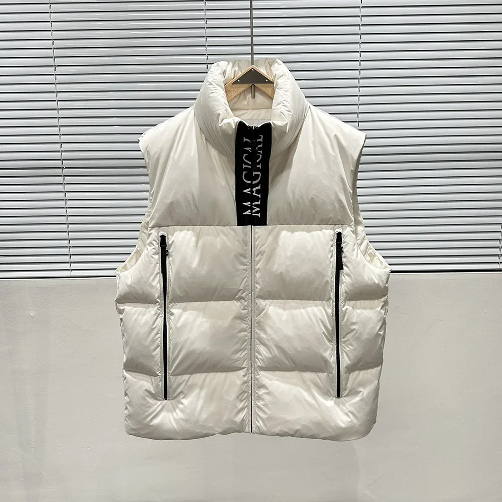 New Down Vest Coat Fashionable Versatile Warm Down Jacket Embroidered Thickened Warm 90% White Duck Down Men's Vest