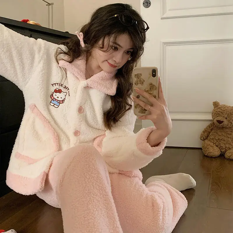 

Модные аниме-пижамы с милыми котятами, женские пижамные штаны в стиле кавай, повседневные теплые удобные брюки для девушек, домашняя одежда для студенток, женские пижамы.