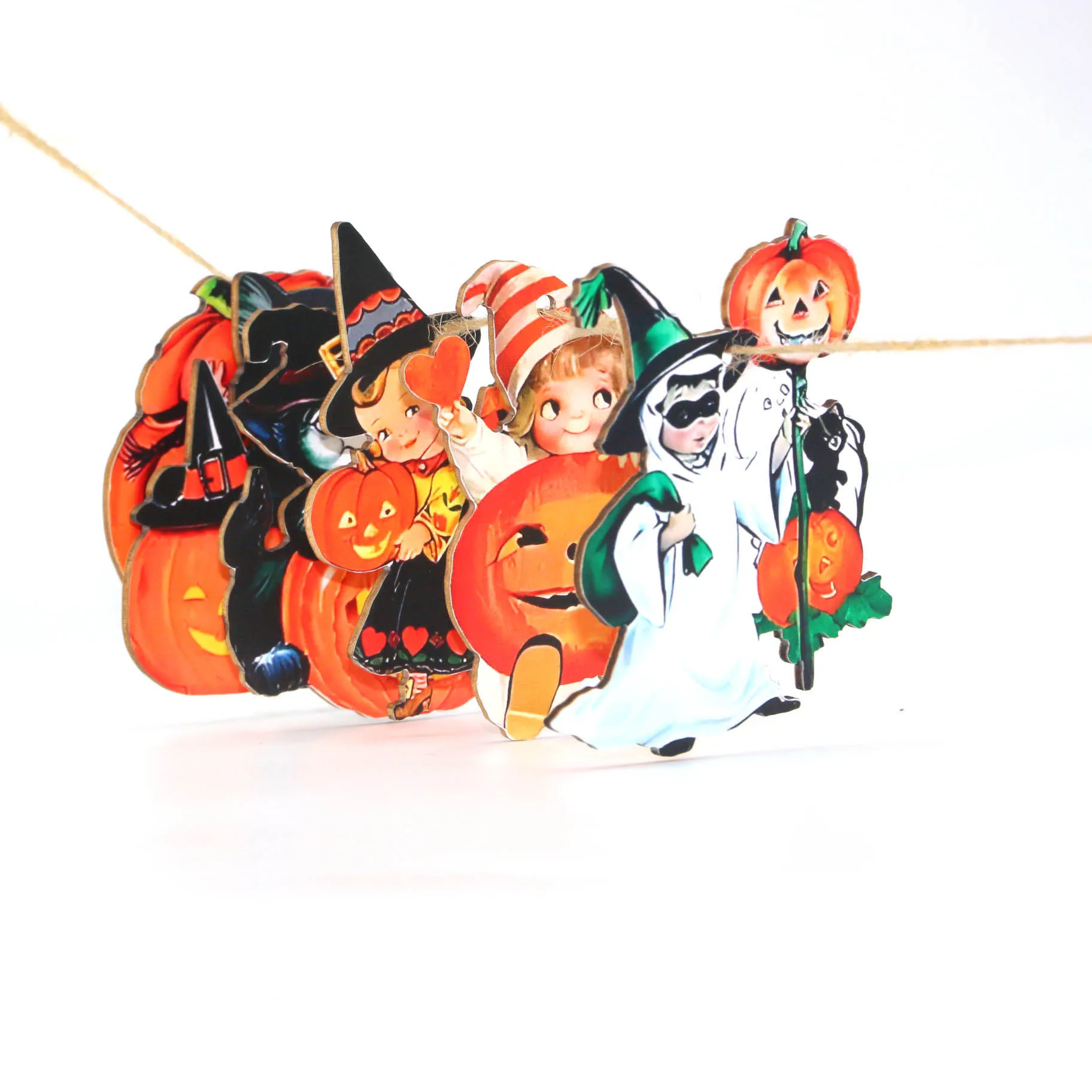 (12 teile/paket) Halloween Hexe Holz Zubehör Bemalte Kürbis Muster Einkaufszentrum Atmosphäre Party Dekoration DIY – Detail 1