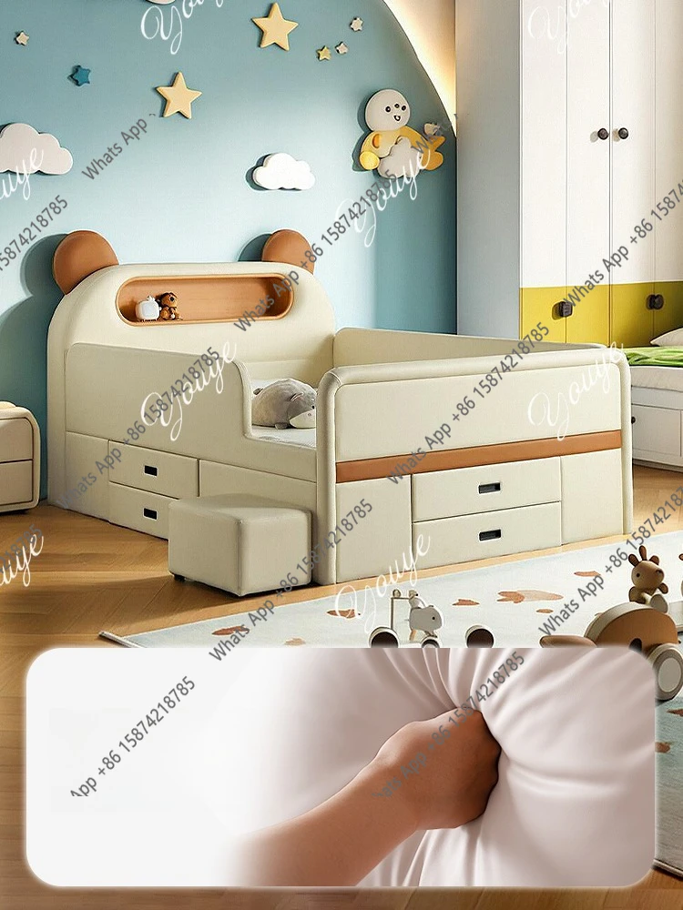 J Mousse Children's Bed Half Height Bed Guardrail Bed Silicone Soft Bag Storage Girl Princess Teen Boy