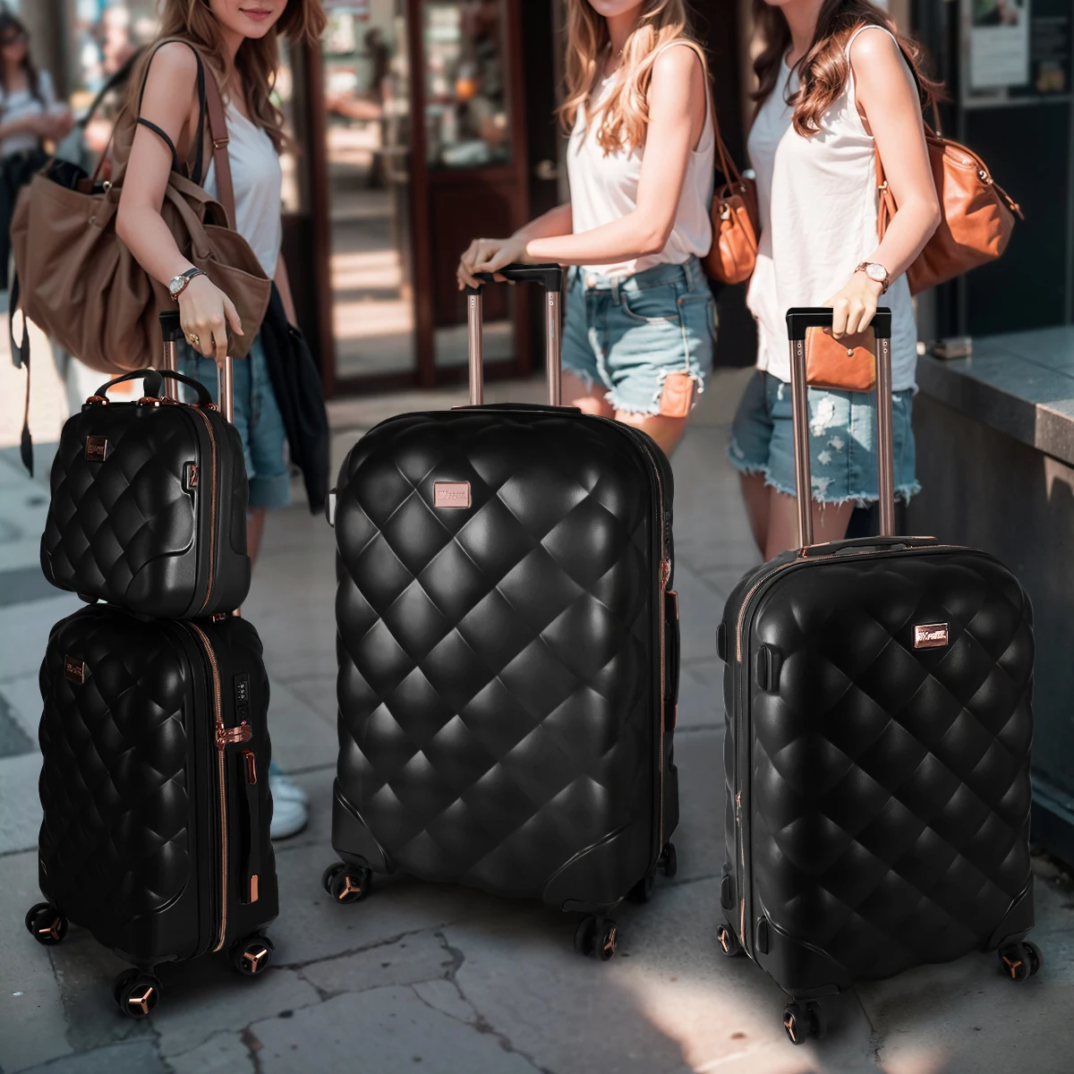 Luggage Sets 4-Pieces Sets PP  Hard Shell Lightweight Expandable Suitcase Set with Spinner Wheels & TSA Lock 14in 20in 25in 29in