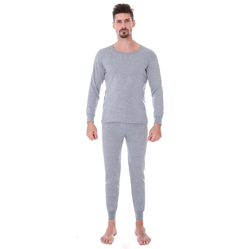 Two Sets Of Fall And Winter Men\'s Thermal Padded Thickened Solid Color Fall Clothes  Bottoming Round Neck Winter Underwear Set