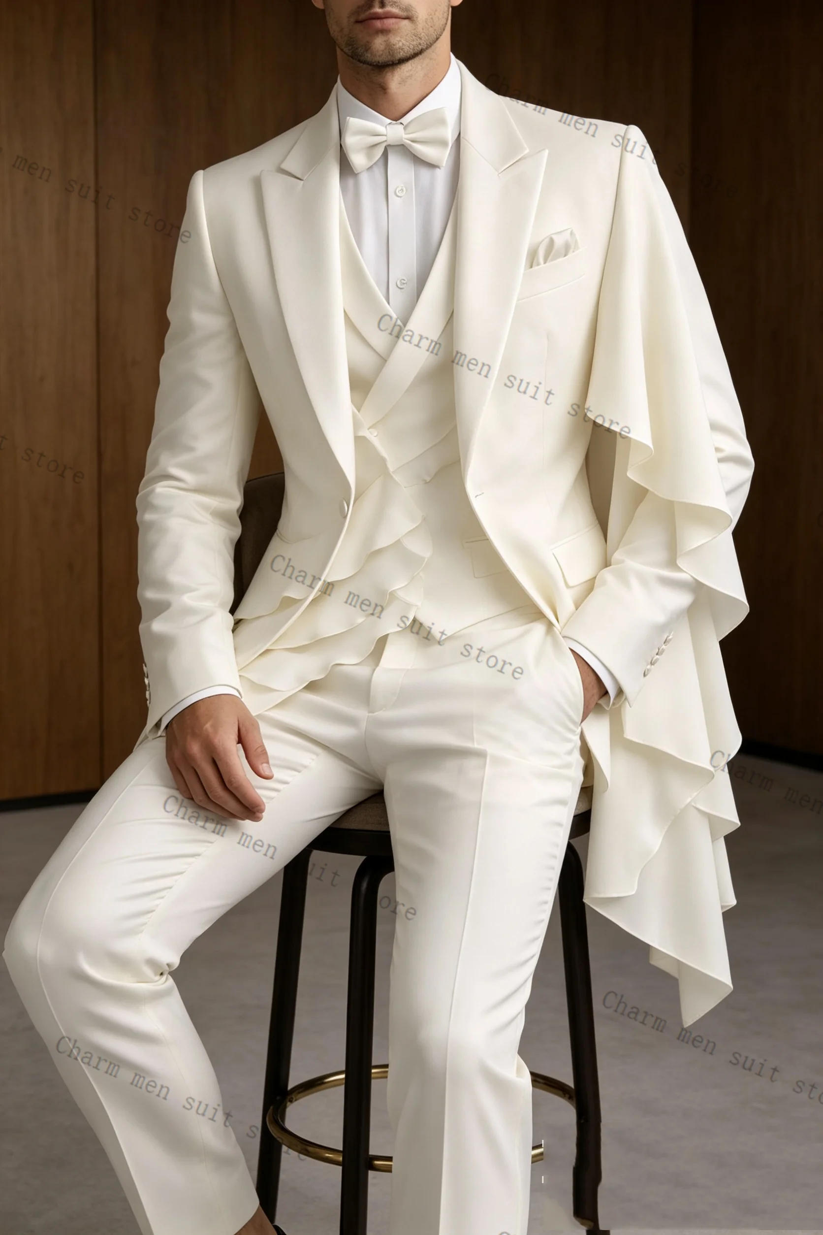 

Long Men Suits Set 2 Pcs Blazer+Cotton Pants Trouser Appliqued Beaded Wedding Tuxedo Formal Office Business Groom Jacket Coat