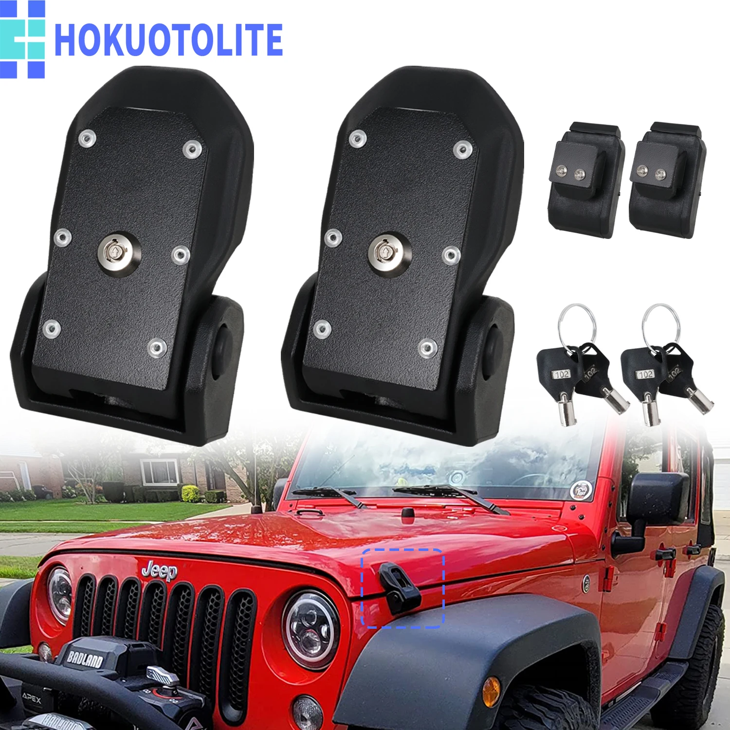Car Exterior Accessories 2pcs Hood Latches Catch Locking with Keys For Jeep Wrangler JL JLU JL Rubicon Gladiator JT 2018-2025