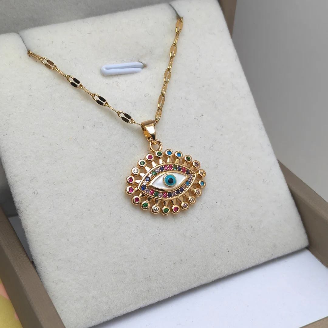 Fashionable Minimalist Devil Eye Necklace for Women, Titanium Steel and Micro-inlaid Copper Pendant with Sparkling Zircon image 3