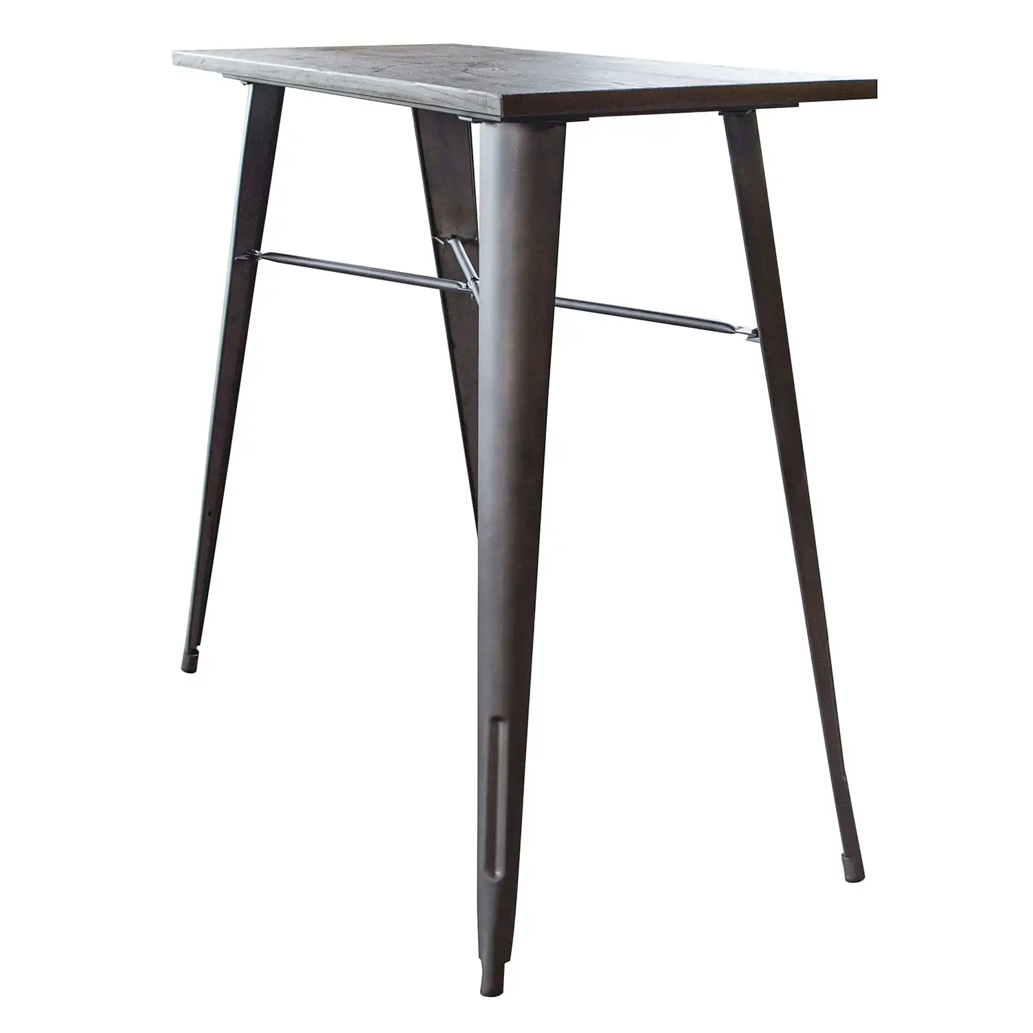 Rectangle Wood Top Bar Table with Rustic Gunmetal Finish Legs, Seating Capacity 4