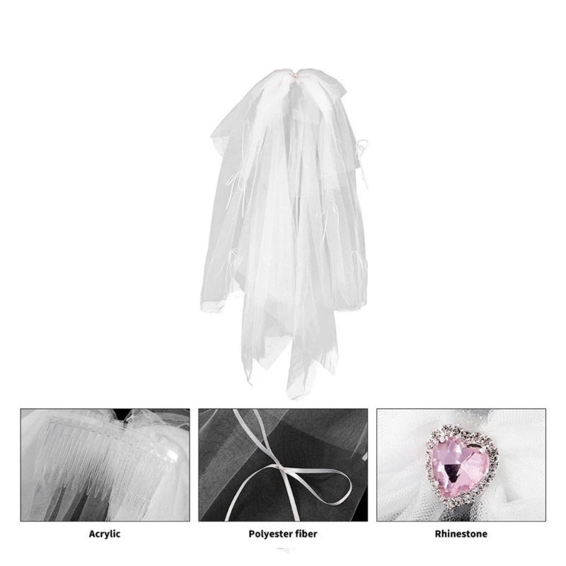 Wedding Veil Pearls Ribbon Short Veil Bride Hair Accessoies White Sheer Veil image 5