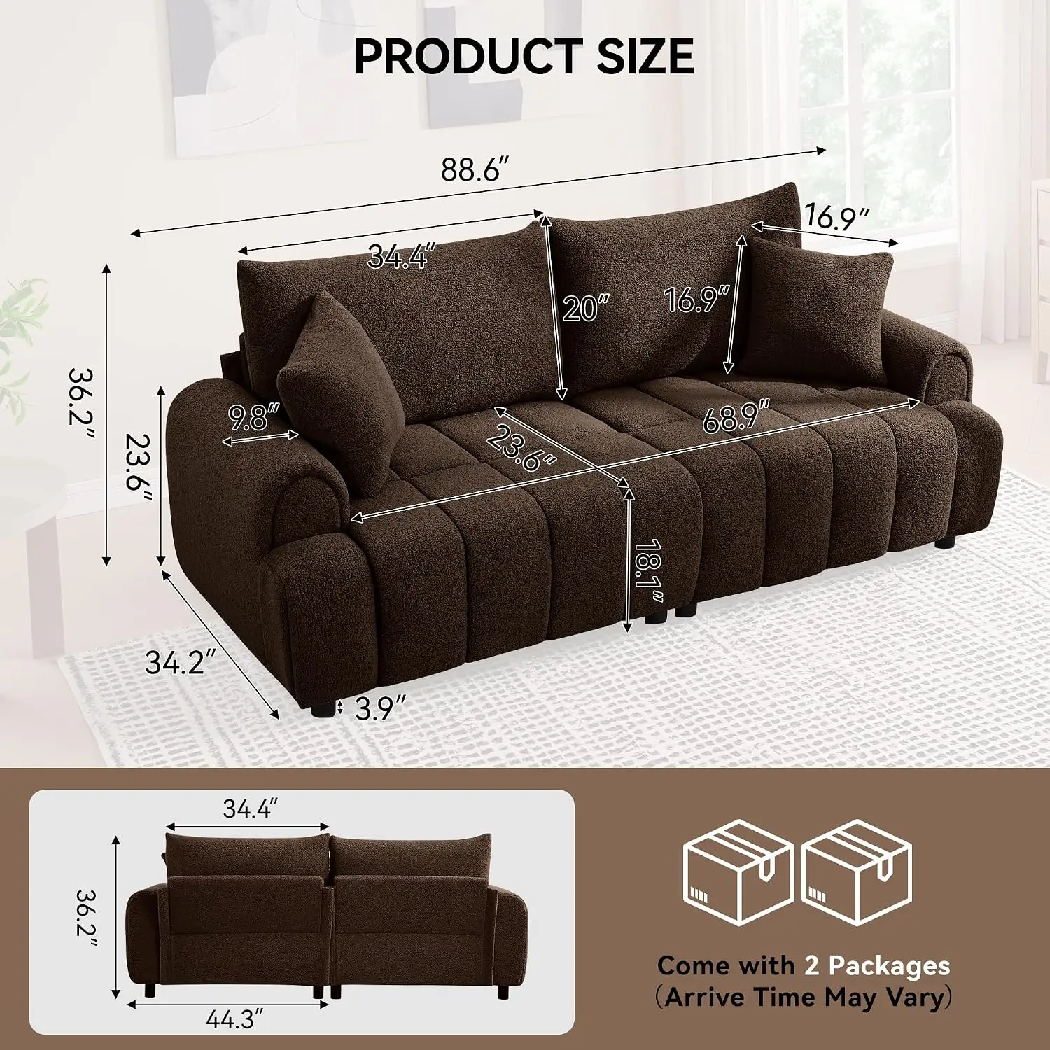 88'' Boucle Loveseat, Modern 2 Seater with Round Armrest & Wood Frame, Deep Seat for Living Room Bedroom Apartment, Customized