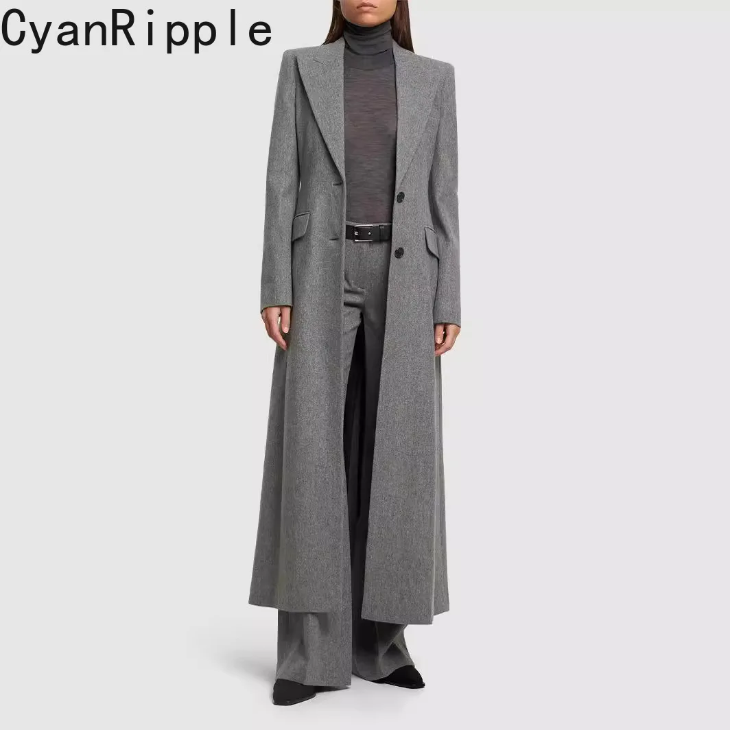 Fashion Lady New Autumn Winter Elegant Slimming Suits Wool Jacket Coat Solid Color Single-breasted Ultra Long Woolen Overcoat
