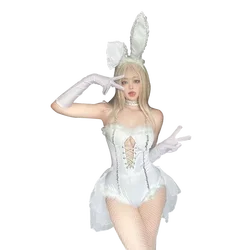 Anime Maid Cosplay Costume Women Sexy White Bodysuit Headwear Gloves Suit Bunny Girl Cute Uniform Halloween Party Easter Costume