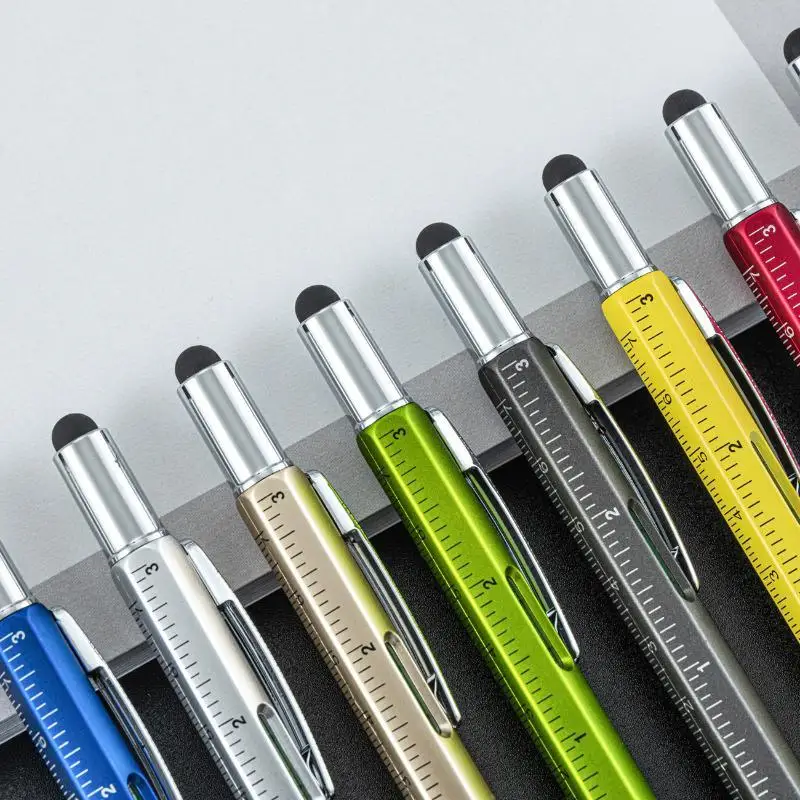 6 In 1 Multifunctional Pen Touch Screen Stylus Capacitive Pen With Screwdriver Ruler Levelgauge Refillable Ballpoint Pencil Tool