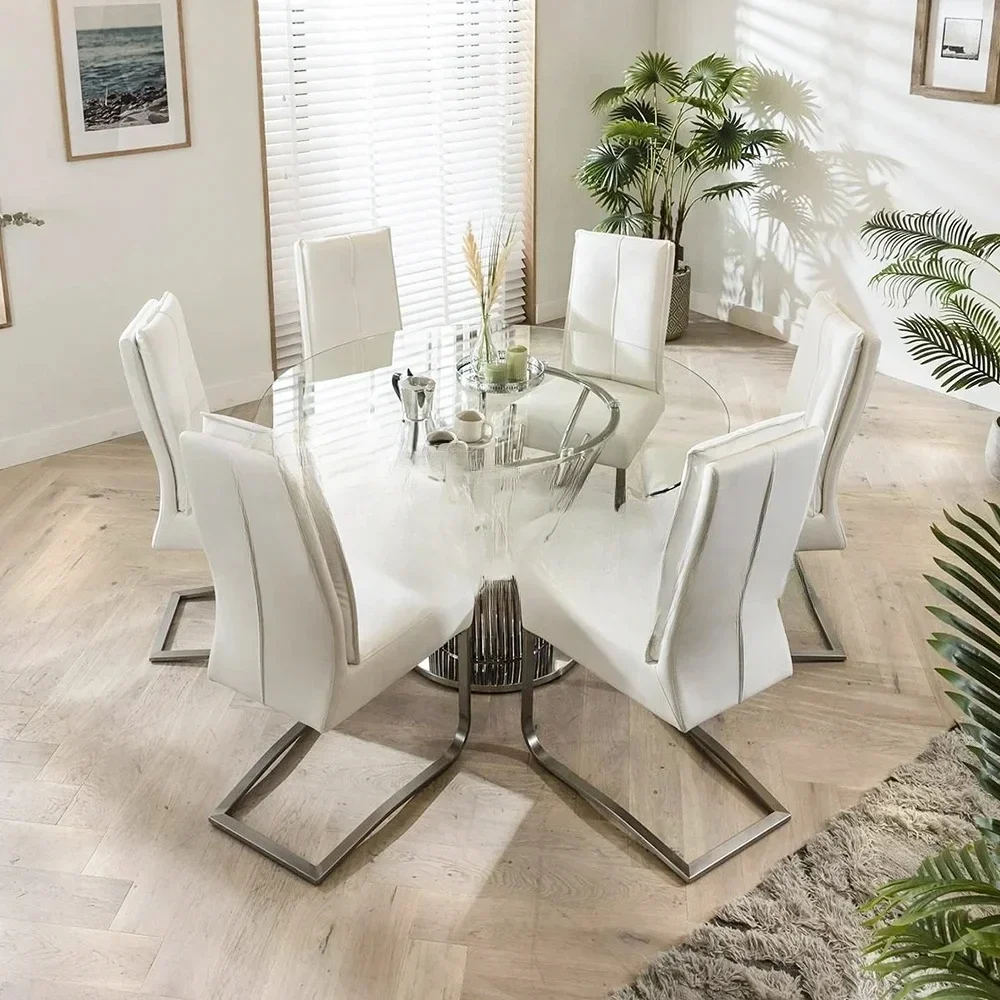 

Hot sales Living Room Furniture Restaurant Stainless Steel Modern Glass Luxury Dining Table Round Dining Table Set Dining Tables