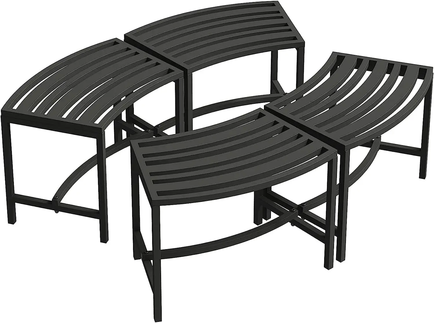 Heavy Duty Curved Fire Pit Bench Set of 4, Metal Outside Seating, Outdoor Steel Backless Benches for Garden, Patio, Porch
