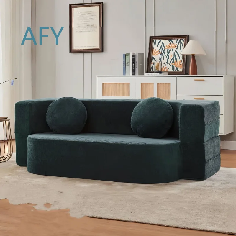 Vacuum Compression Retro Sofa Bed for Small Spaces Living Room Modular Convertible 2-in-1 Foldable Fabric Sofa for Double or