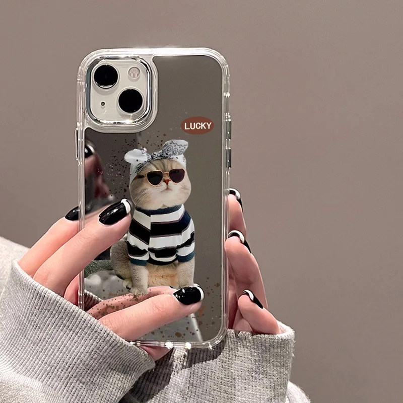 Lovely Animal Cute Cat Phone Case For iPhone 14 Pro Case iPhone 11 15 12 13 Pro Max XS XR X Shockproof Makeup Mirror Cover Funda