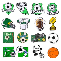 Rugby Trophy Enamel Pins Creative Cartoon Football Goal Panda Jersey Helmet Brooch Badge Trendy Cute Lapel Jewelry Gift For Kids