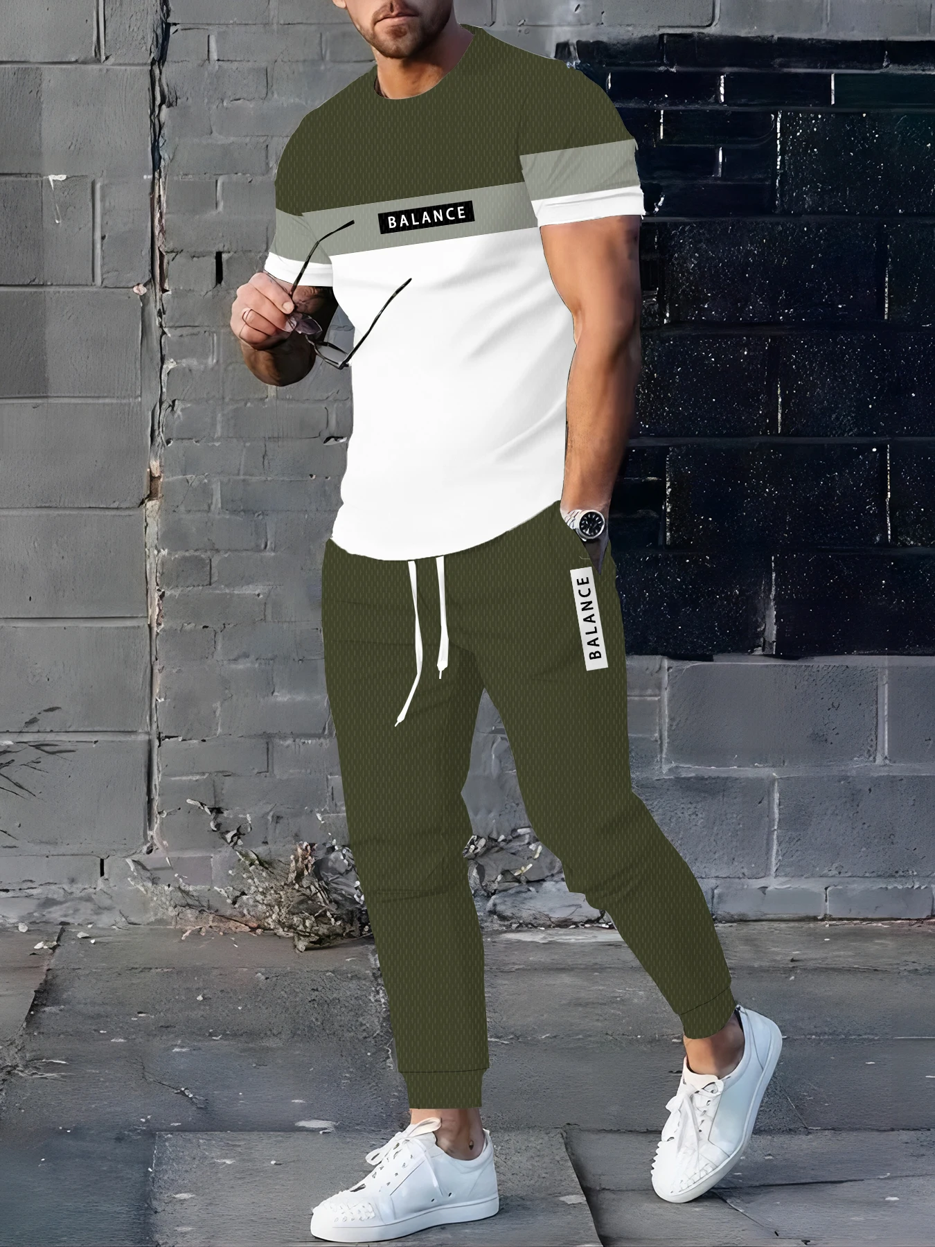 

Autumn Fashion Simple Street Fashion Men's Long Pants Set, Simple Three-color Printed Men's 2pieces Thin Set