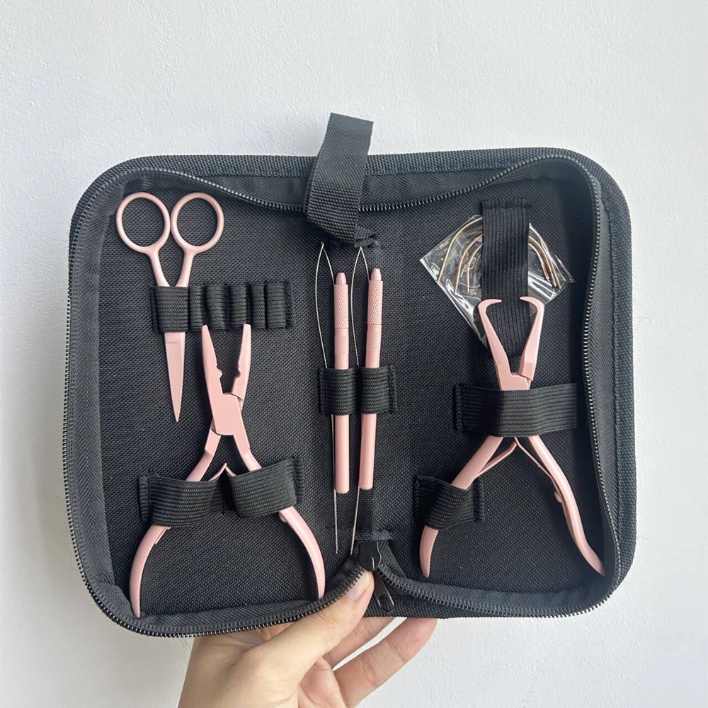 Hair Extension Pliers Kit Microlink Pliers for Hair Extension Beading Tool Hair Needle Pulling Hook for Sewing Weft Extensions