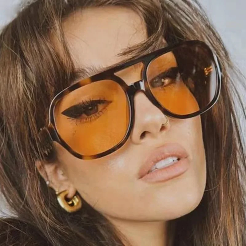 2024 New Vintage Oversized Square Sunglasses Woman Retro Brand Mirror Sun Glasses Female Black Orange Fashion Candy Colors