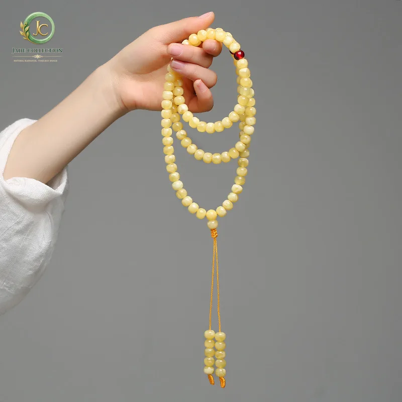 Natural White Amber Bracelet 108 Beads Mala Necklace Sweater Chain Men Women Baltic Amber Multilayer Tassel Charms Bracelets