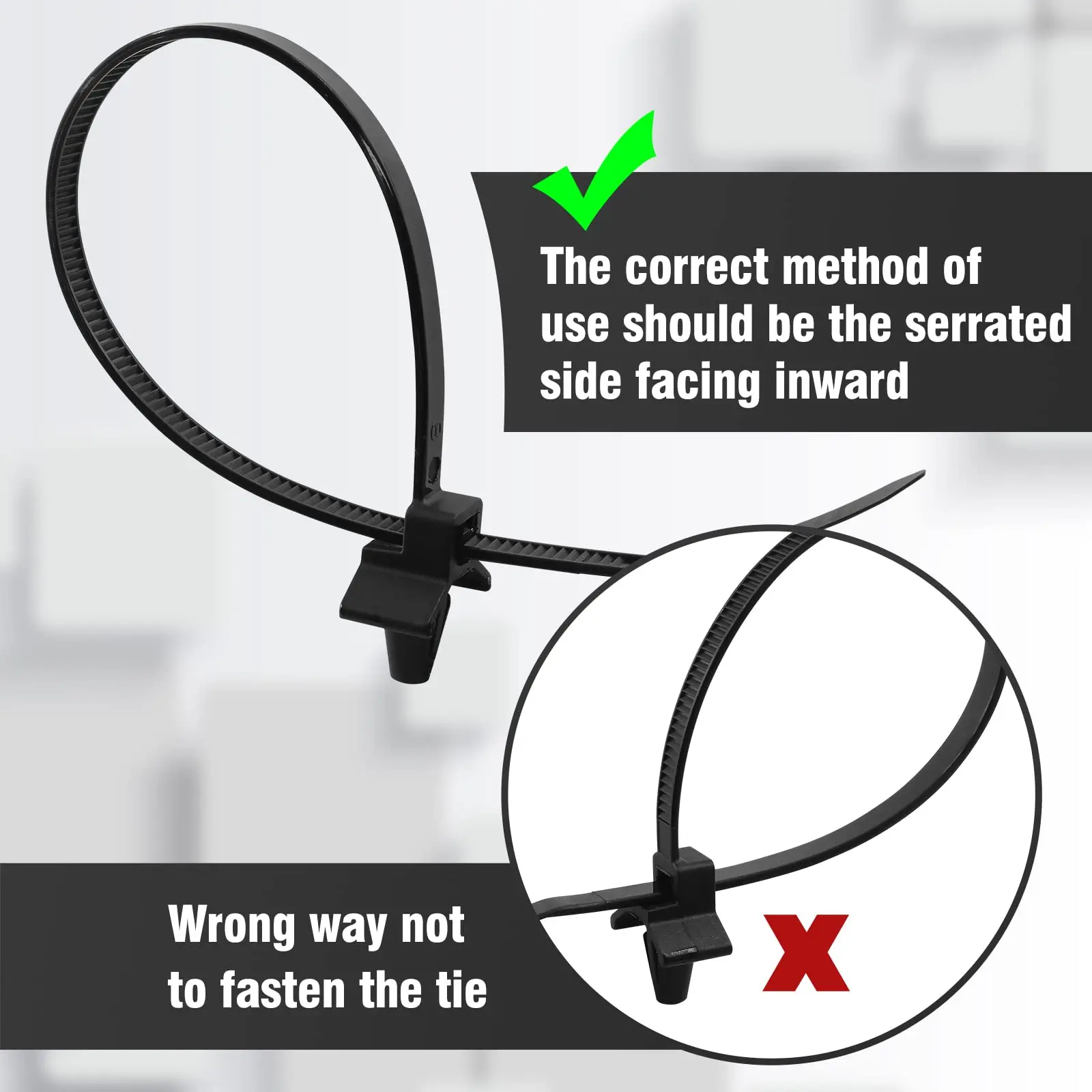 100 Pcs Black Arrow Push Mount Cable Tie 2.5X100mm Heavy Duty Self-Locking Wire Ties For Bundling Construction Automotive Wire