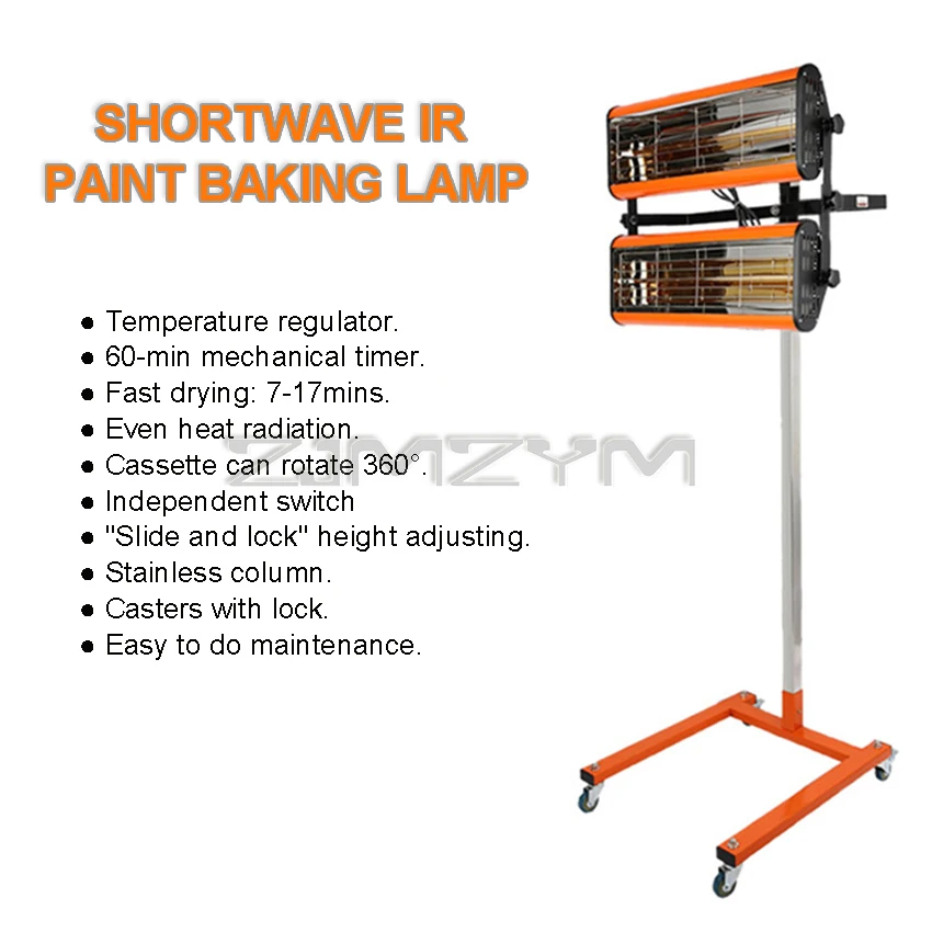 2100W Shortwave Infrared Paint Dryer with Temperature Control and Timer Car Body Repair Paint Baking Lamp Dry Fast Heaing light